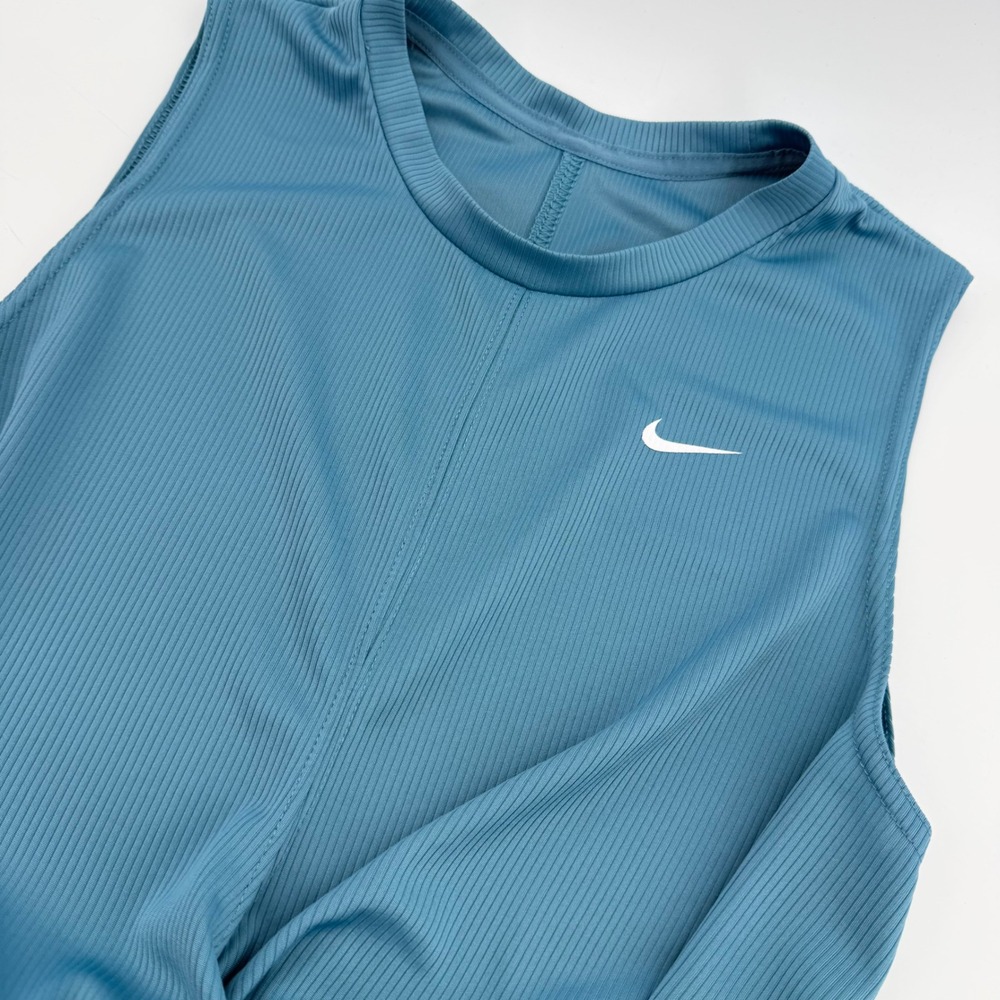 Nike Tank Top Women Medium Teal Blue Ribbed Dri-FIT Twist Front Athletic